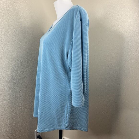 Segments Women’s Sz XXL Blue 3/4 Sleeve Shirt Tencel Modal Polyester Striped - Picture 3 of 7